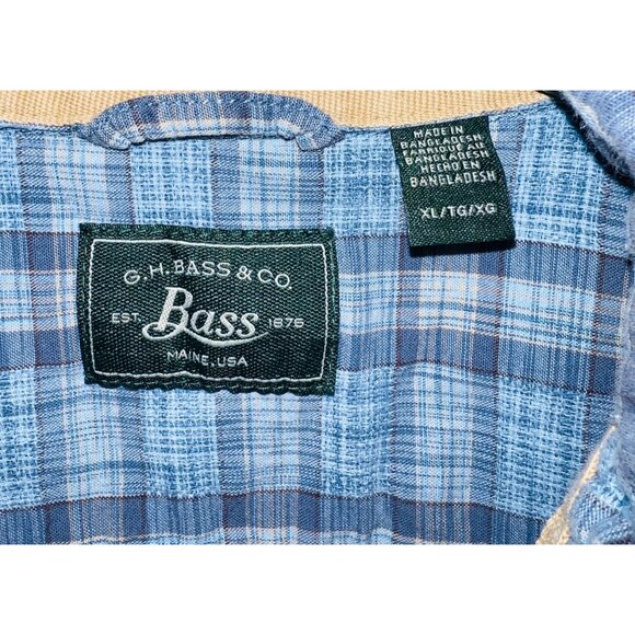 G.H. Bass & Co. Men's Blue Plaid Short Sleeve Button-Up Shirt Size XL - Picture 2 of 2